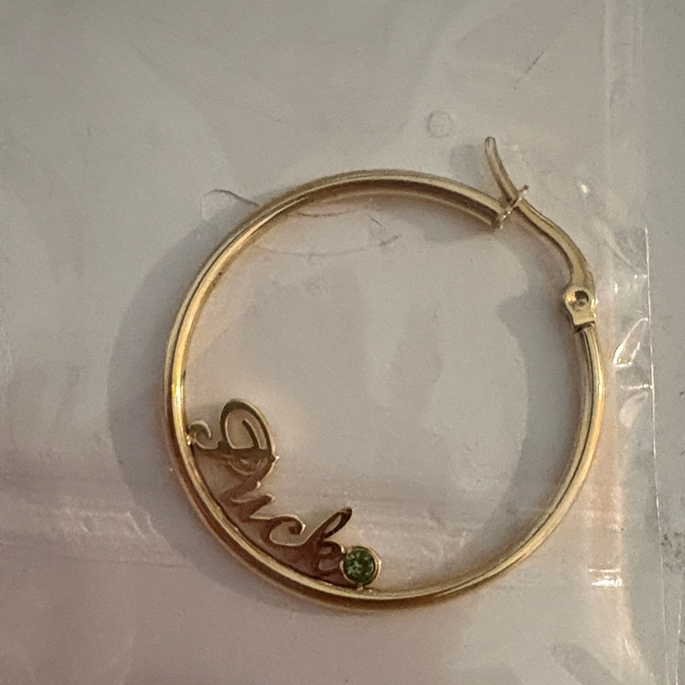 Gold Hoop Earring with Green Accent